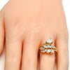 Oro Laminado Multi Stone Ring, Gold Filled Style Leaf and Teardrop Design, with White Cubic Zirconia, Polished, Golden Finish, 01.210.0003.09 (Size 9)