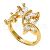 Oro Laminado Multi Stone Ring, Gold Filled Style Butterfly Design, with White Cubic Zirconia, Polished, Golden Finish, 01.210.0005.08 (Size 8)