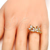 Oro Laminado Multi Stone Ring, Gold Filled Style Butterfly Design, with White Cubic Zirconia, Polished, Golden Finish, 01.210.0005.09 (Size 9)