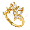 Oro Laminado Multi Stone Ring, Gold Filled Style Butterfly Design, with White Cubic Zirconia, Polished, Golden Finish, 01.210.0005.09 (Size 9)