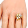 Oro Laminado Multi Stone Ring, Gold Filled Style Leaf Design, with White Cubic Zirconia, Polished, Golden Finish, 01.210.0008.07 (Size 7)
