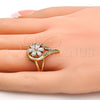 Oro Laminado Multi Stone Ring, Gold Filled Style Flower and Teardrop Design, with White Cubic Zirconia, Polished, Golden Finish, 01.210.0010.09 (Size 9)