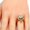 Oro Laminado Multi Stone Ring, Gold Filled Style Flower and Teardrop Design, with White Cubic Zirconia, Polished, Golden Finish, 01.210.0010.09 (Size 9)