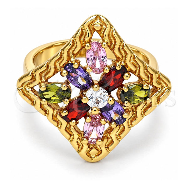 Oro Laminado Multi Stone Ring, Gold Filled Style with Multicolor Cubic Zirconia, Polished, Golden Finish, 01.210.0027.1.09 (Size 9)