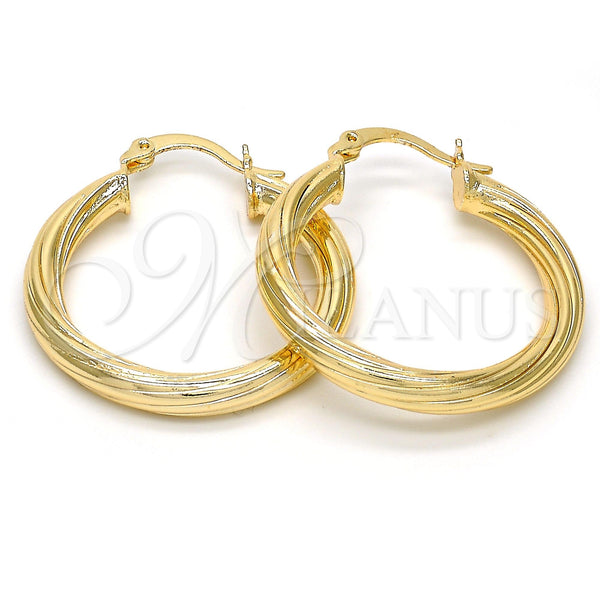 Gold Filled Hoop Earrings — Medium Hoop Hollow Design Polished 02. — main product view — SKU 108259 | Oro Laminado aretes de aro — Medium Hoop Hollow diseño pulido 02. — SKU 108259