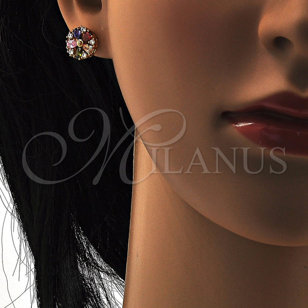 Gold Filled Ring — Stud Earring Flower Design with Multicolor Cubic Zirconia — alternate product view — SKU 108273 | Oro Laminado anillo — Stud Earring flor diseño with Multicolor Cubic Zirconia — SKU 108273