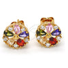 Oro Laminado Stud Earring, Gold Filled Style Flower Design, with Multicolor Cubic Zirconia, Polished, Golden Finish, 02.210.0040.1