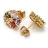 Oro Laminado Stud Earring, Gold Filled Style Flower Design, with Multicolor Cubic Zirconia, Polished, Golden Finish, 02.210.0040.1