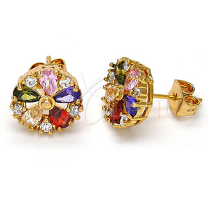 Gold Filled Ring — Stud Earring Flower Design with Multicolor Cubic Zirconia — main product view — SKU 108273 | Oro Laminado anillo — Stud Earring flor diseño with Multicolor Cubic Zirconia — SKU 108273