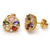 Oro Laminado Stud Earring, Gold Filled Style Flower Design, with Multicolor Cubic Zirconia, Polished, Golden Finish, 02.210.0040.1