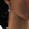 Rhodium Gold Filled Long Earring, Flower Design, with White Cubic Zirconia, Polished, Rhodium Finish, 02.206.0047