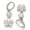 Rhodium Gold Filled Long Earring, Flower Design, with White Cubic Zirconia, Polished, Rhodium Finish, 02.206.0047