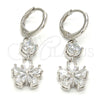 Rhodium Gold Filled Long Earring, Flower Design, with White Cubic Zirconia, Polished, Rhodium Finish, 02.206.0047