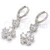 Rhodium Gold Filled Long Earring, Flower Design, with White Cubic Zirconia, Polished, Rhodium Finish, 02.206.0047
