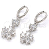 Rhodium Gold Filled Long Earring, Flower Design, with White Cubic Zirconia, Polished, Rhodium Finish, 02.206.0047