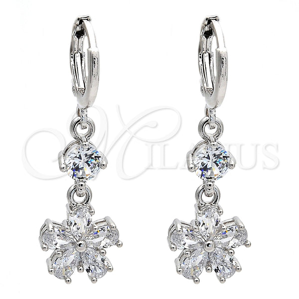 White Gold Filled Ring — Long Earring Flower Design with White Cubic Zirconia — main product view — SKU 108277 | Oro Laminado Blanco anillo — Long Earring flor diseño with blanco Cubic Zirconia — SKU 108277