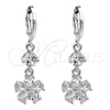 Rhodium Gold Filled Long Earring, Flower Design, with White Cubic Zirconia, Polished, Rhodium Finish, 02.206.0047