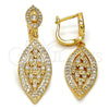 Oro Laminado Dangle Earring, Gold Filled Style Leaf Design, with White Cubic Zirconia, Polished, Golden Finish, 02.206.0052