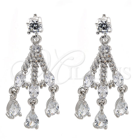 Rhodium Gold Filled Long Earring, Teardrop Design, with White Cubic Zirconia, Polished, Rhodium Finish, 02.206.0054.2