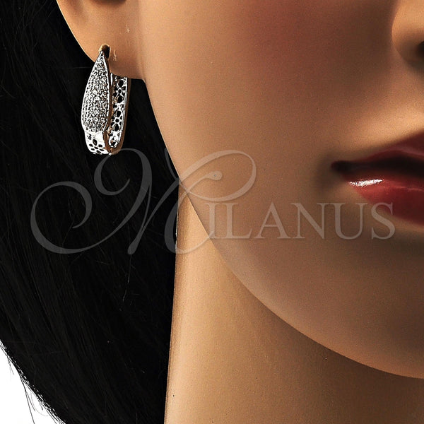 White Gold Filled Hoop Earrings — Huggie Hoop with White Micro Pave Polished 02. — alternate product view — SKU 108316 | Oro Laminado Blanco aretes de aro — Huggie Hoop with blanco Micro Pave pulido 02. — SKU 108316