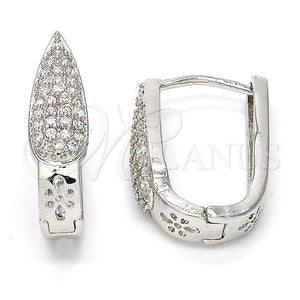 White Gold Filled Hoop Earrings — Huggie Hoop with White Micro Pave Polished 02. — main product view — SKU 108316 | Oro Laminado Blanco aretes de aro — Huggie Hoop with blanco Micro Pave pulido 02. — SKU 108316