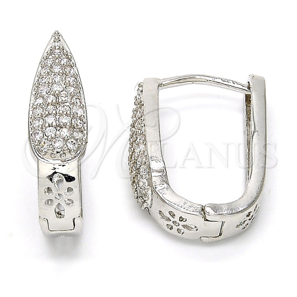 White Gold Filled Hoop Earrings — Huggie Hoop with White Micro Pave Polished 02. — main product view — SKU 108316 | Oro Laminado Blanco aretes de aro — Huggie Hoop with blanco Micro Pave pulido 02. — SKU 108316