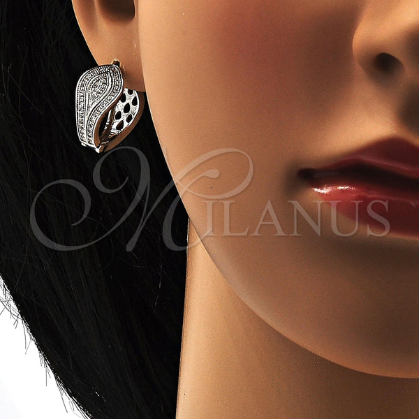 White Gold Filled Hoop Earrings — Huggie Hoop with White Micro Pave Polished 02. — alternate product view — SKU 108319 | Oro Laminado Blanco aretes de aro — Huggie Hoop with blanco Micro Pave pulido 02. — SKU 108319