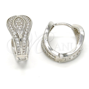 White Gold Filled Hoop Earrings — Huggie Hoop with White Micro Pave Polished 02. — main product view — SKU 108319 | Oro Laminado Blanco aretes de aro — Huggie Hoop with blanco Micro Pave pulido 02. — SKU 108319