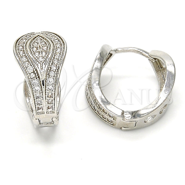 White Gold Filled Hoop Earrings — Huggie Hoop with White Micro Pave Polished 02. — main product view — SKU 108319 | Oro Laminado Blanco aretes de aro — Huggie Hoop with blanco Micro Pave pulido 02. — SKU 108319
