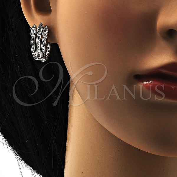 White Gold Filled Hoop Earrings — Huggie Hoop with White Cubic Zirconia Polished 02. — alternate product view — SKU 108321 | Oro Laminado Blanco aretes de aro — Huggie Hoop with blanco Cubic Zirconia pulido 02. — SKU 108321