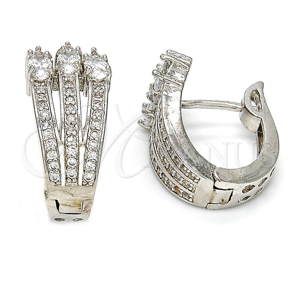 White Gold Filled Hoop Earrings — Huggie Hoop with White Cubic Zirconia Polished 02. — main product view — SKU 108321 | Oro Laminado Blanco aretes de aro — Huggie Hoop with blanco Cubic Zirconia pulido 02. — SKU 108321