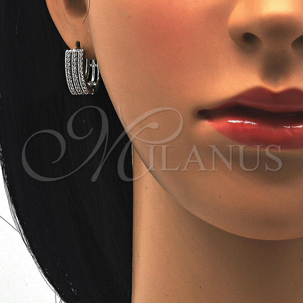 White Gold Filled Hoop Earrings — Huggie Hoop with White Cubic Zirconia Polished 02. — alternate product view — SKU 108327 | Oro Laminado Blanco aretes de aro — Huggie Hoop with blanco Cubic Zirconia pulido 02. — SKU 108327