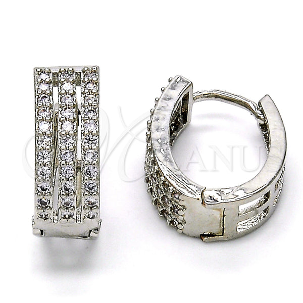 White Gold Filled Hoop Earrings — Huggie Hoop with White Cubic Zirconia Polished 02. — main product view — SKU 108327 | Oro Laminado Blanco aretes de aro — Huggie Hoop with blanco Cubic Zirconia pulido 02. — SKU 108327