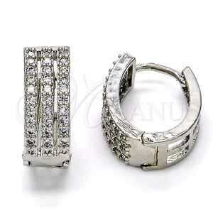White Gold Filled Hoop Earrings — Huggie Hoop with White Cubic Zirconia Polished 02. — main product view — SKU 108327 | Oro Laminado Blanco aretes de aro — Huggie Hoop with blanco Cubic Zirconia pulido 02. — SKU 108327