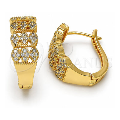 Oro Laminado Huggie Hoop, Gold Filled Style with White Micro Pave, Polished, Golden Finish, 02.217.0033.20