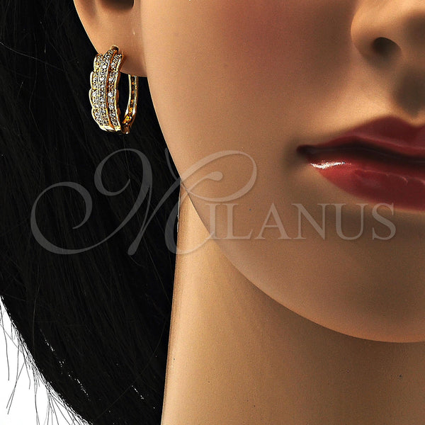 Gold Filled Hoop Earrings — Huggie Hoop with White Micro Pave Polished 02. — alternate product view — SKU 108332 | Oro Laminado aretes de aro — Huggie Hoop with blanco Micro Pave pulido 02. — SKU 108332
