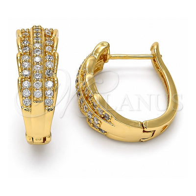 Oro Laminado Huggie Hoop, Gold Filled Style with White Micro Pave, Polished, Golden Finish, 02.217.0034.20