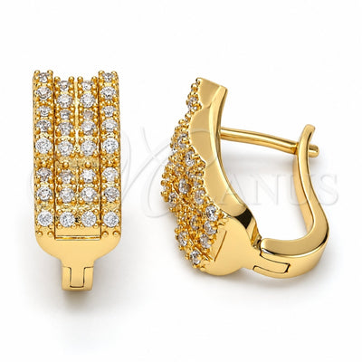 Oro Laminado Huggie Hoop, Gold Filled Style with White Micro Pave, Polished, Golden Finish, 02.217.0035.15