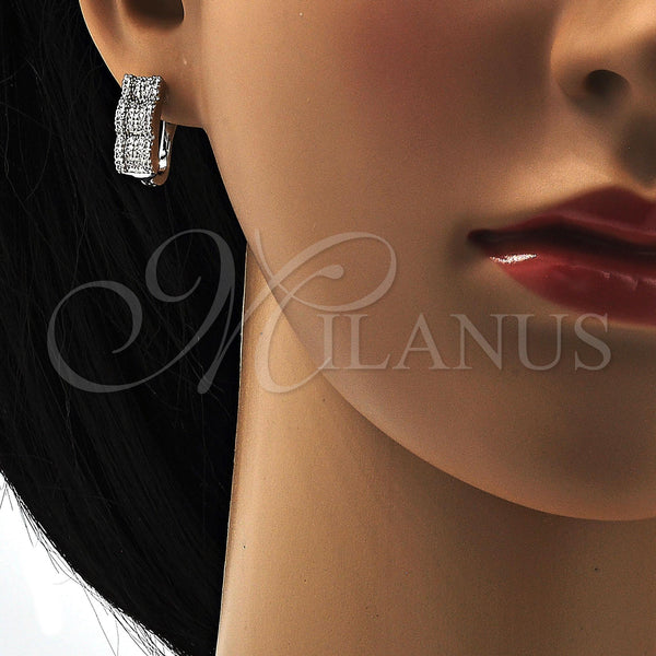 White Gold Filled Hoop Earrings — Huggie Hoop with White Micro Pave Polished 02. — alternate product view — SKU 108335 | Oro Laminado Blanco aretes de aro — Huggie Hoop with blanco Micro Pave pulido 02. — SKU 108335