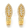 Oro Laminado Huggie Hoop, Gold Filled Style Heart Design, with White Micro Pave, Polished, Golden Finish, 02.217.0037.15