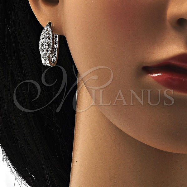 White Gold Filled Hoop Earrings — Huggie Hoop Heart Design with White Micro Pave — alternate product view — SKU 108340 | Oro Laminado Blanco aretes de aro — Huggie Hoop corazón diseño with blanco Micro Pave — SKU 108340
