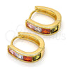 Oro Laminado Huggie Hoop, Gold Filled Style with Multicolor Cubic Zirconia, Polished, Golden Finish, 02.237.0018.1.15