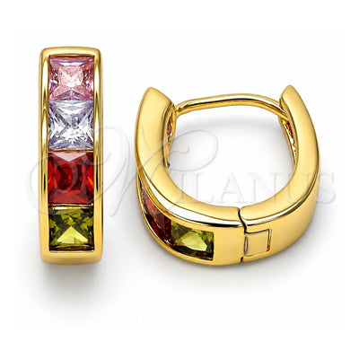Oro Laminado Huggie Hoop, Gold Filled Style with Multicolor Cubic Zirconia, Polished, Golden Finish, 02.237.0018.1.15