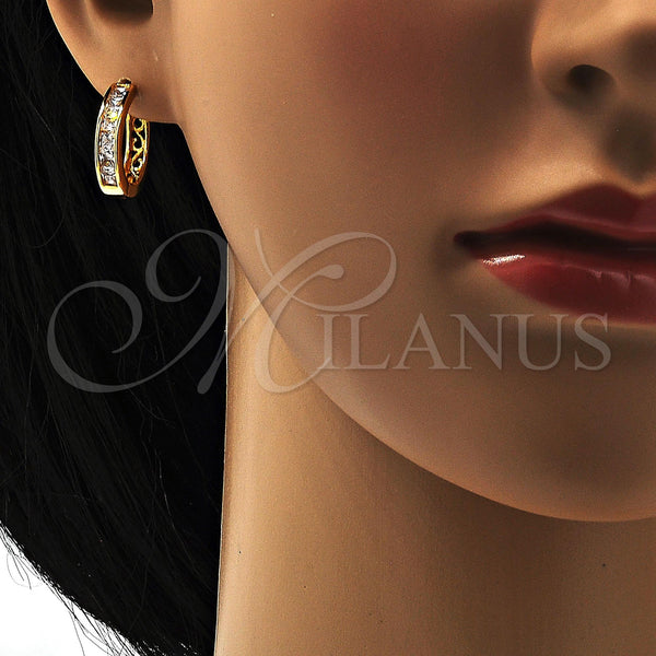Gold Filled Hoop Earrings — Huggie Hoop with White Cubic Zirconia Polished 02. — alternate product view — SKU 108355 | Oro Laminado aretes de aro — Huggie Hoop with blanco Cubic Zirconia pulido 02. — SKU 108355