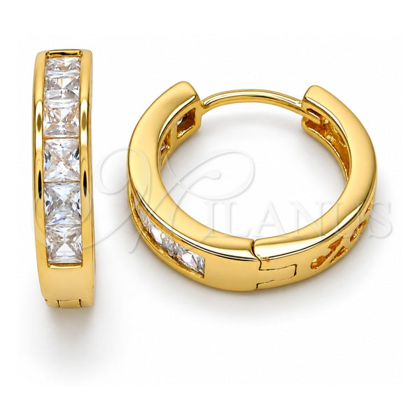 Oro Laminado Huggie Hoop, Gold Filled Style with White Cubic Zirconia, Polished, Golden Finish, 02.237.0004.1.20