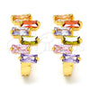 Oro Laminado Huggie Hoop, Gold Filled Style Baguette Design, with Multicolor Cubic Zirconia, Polished, Golden Finish, 02.237.0021.1.15
