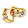 Oro Laminado Huggie Hoop, Gold Filled Style Baguette Design, with Multicolor Cubic Zirconia, Polished, Golden Finish, 02.237.0021.1.15