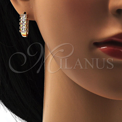 Oro Laminado Huggie Hoop, Gold Filled Style with White Cubic Zirconia, Polished, Golden Finish, 02.237.0023.15