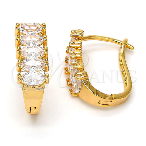 Oro Laminado Huggie Hoop, Gold Filled Style with White Cubic Zirconia, Polished, Golden Finish, 02.237.0023.15