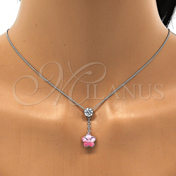 White Gold Filled Necklace — Pendant Necklace Flower Design with Light Rose Swarovski — alternate product view — SKU 108369 | Oro Laminado Blanco collar — Pendant Necklace flor diseño with Light Rose Swarovski — SKU 108369